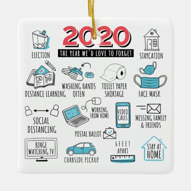 Ornement En Céramique Quarantine Noël COVID Année commémorative 2020 (Devant)