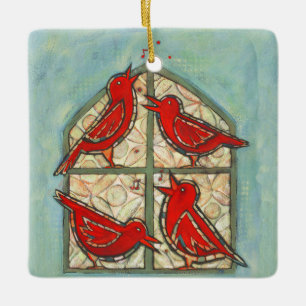 Ornement En Céramique Quatre Oiseaux de Noël