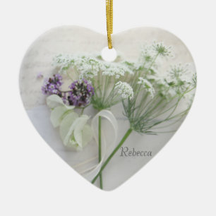 Ornement En Céramique Queen Anne's lace with script