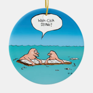 Ornement En Céramique Qu'est-ce que tu fais ? Dessin animé drôle d'un na