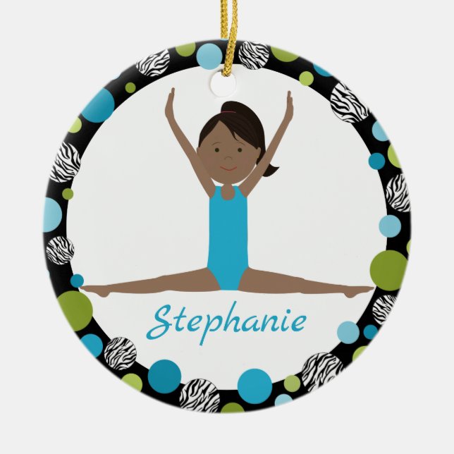 Ornement En Céramique Queue de cheval de cheveux foncés de gymnaste (Devant)