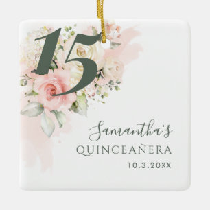 Ornement En Céramique Quinceanera florale rose 15e anniversaire Botaniqu