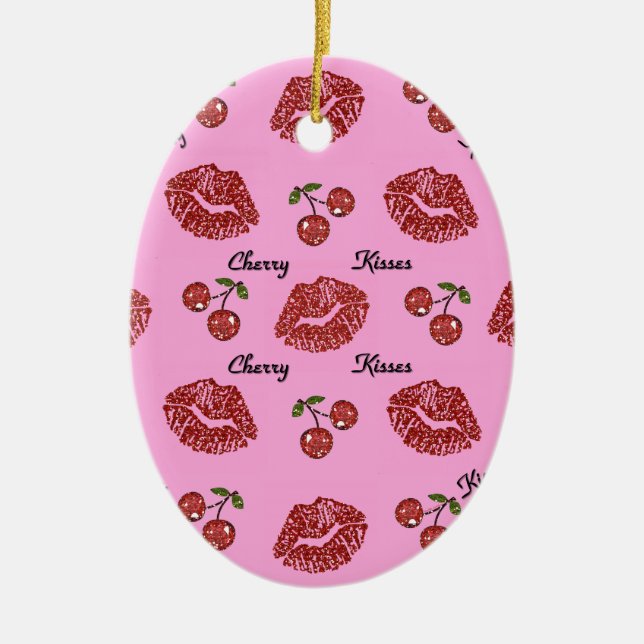 Ornement En Céramique RAB Rockabilly Cherry Kisses on Pink (Devant)