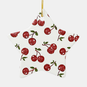 Ornement En Céramique RAB Rockabilly très cerise cerises sur blanc