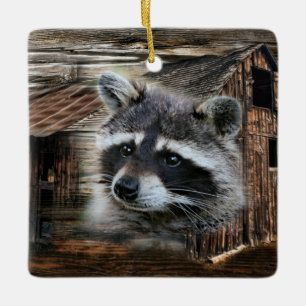 Ornement En Céramique Raccoon À L'Ancienne Grange