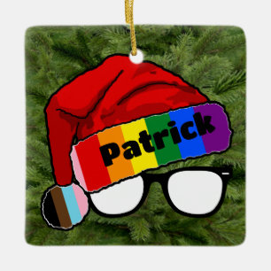Ornement En Céramique Rainbow Santa Hat avec lunettes