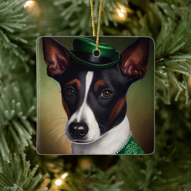 Ornement En Céramique Rat Terrier Chien en robe de fête St. Patrick (Arbre)