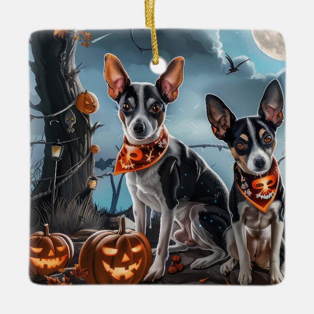 Ornement En Céramique Rat Terrier Halloween Éffrayant (Devant)