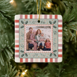 Ornement En Céramique Rayures festives de houx Noël en famille