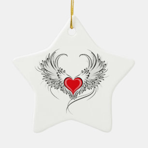 Ornement En Céramique Red Angel Coeur avec ailes