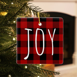 Ornement En Céramique Red Buffalo Plaid & Joy   Holiday