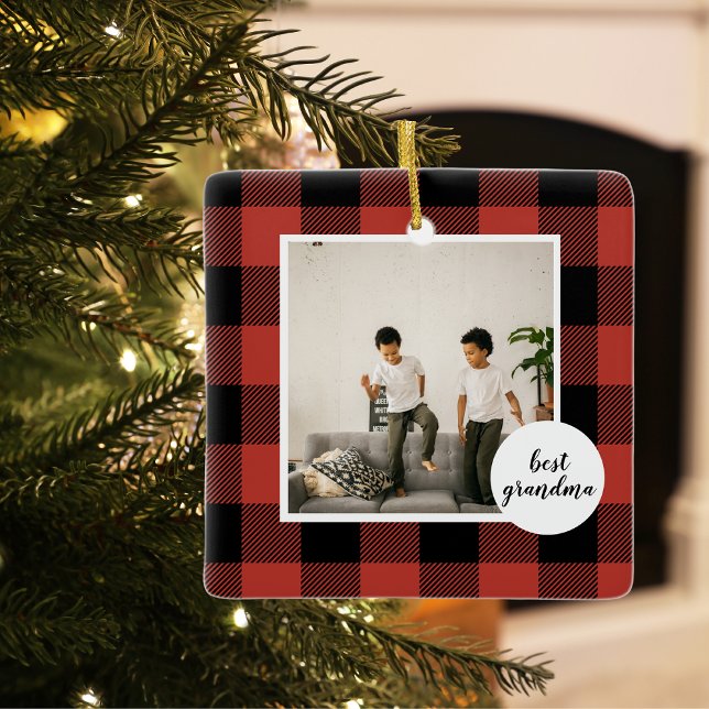 Ornement En Céramique Red Buffalo Plaid Meilleur Cadeau Grand-Mère Avec  (Créateur téléchargé)