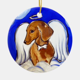 Ornement En Céramique Red Dachshund Angel