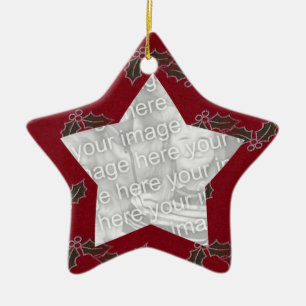 Ornement En Céramique Red Felt Holly Cadres photo de Noël