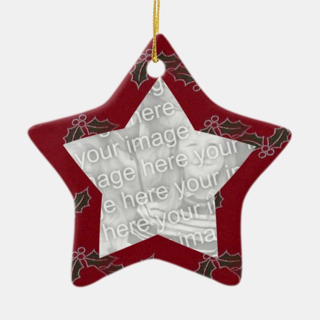 Ornement En Céramique Red Felt Holly Cadres photo de Noël (Devant)