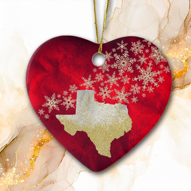 Ornement En Céramique Red Gold Snowflake Texas Heart (Créateur téléchargé)