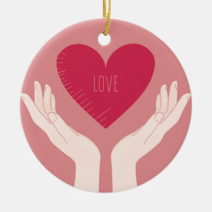 Ornement En Céramique Red Heart aime la Saint Valentin romantique