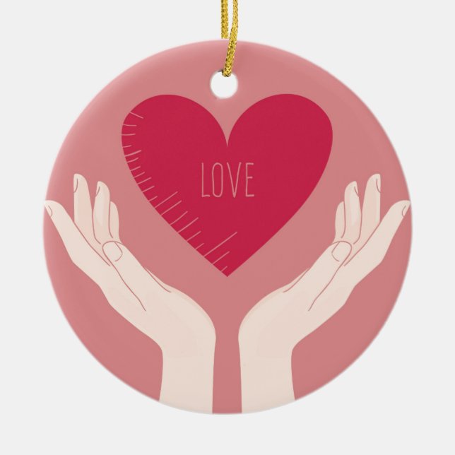Ornement En Céramique Red Heart aime la Saint Valentin romantique (Devant)