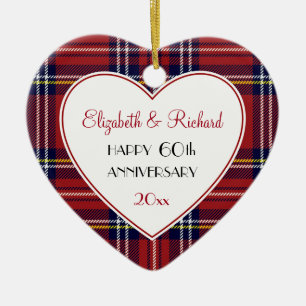 Ornement En Céramique Red Holiday Plaid 60th ou TOUT Anniversaire