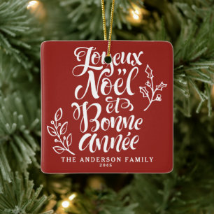 Ornement En Céramique Red Joyeux Noël et Bonne Année Calligraphie