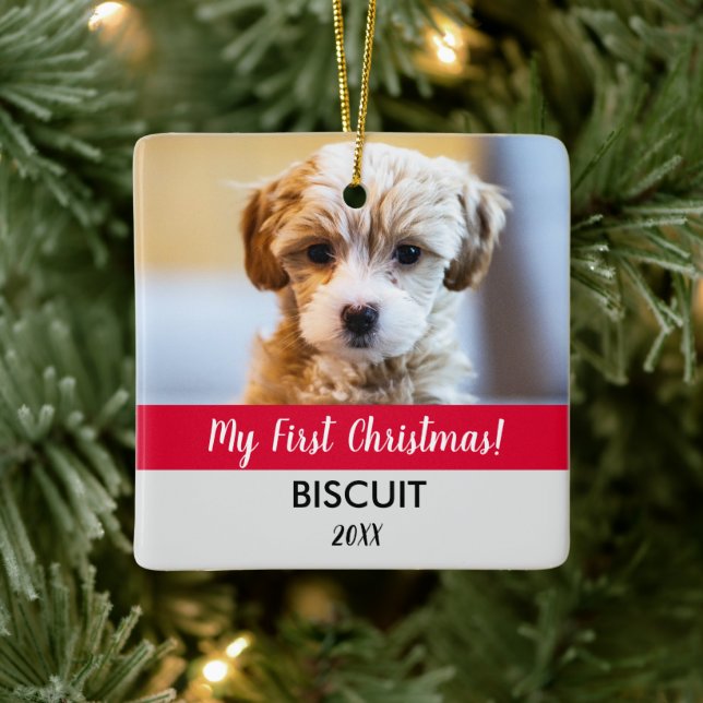 Ornement En Céramique RED My First Christmas Puppy Photo Year Holiday (Arbre)