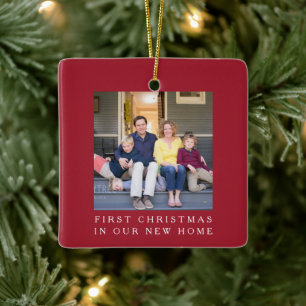 Ornement En Céramique Red New Home Photo First Noël