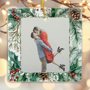 Ornement En Céramique Red Plaid En vichy photo 1er Noël Marié
