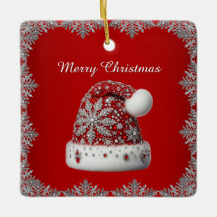Ornement En Céramique Red Santa Hat Noël