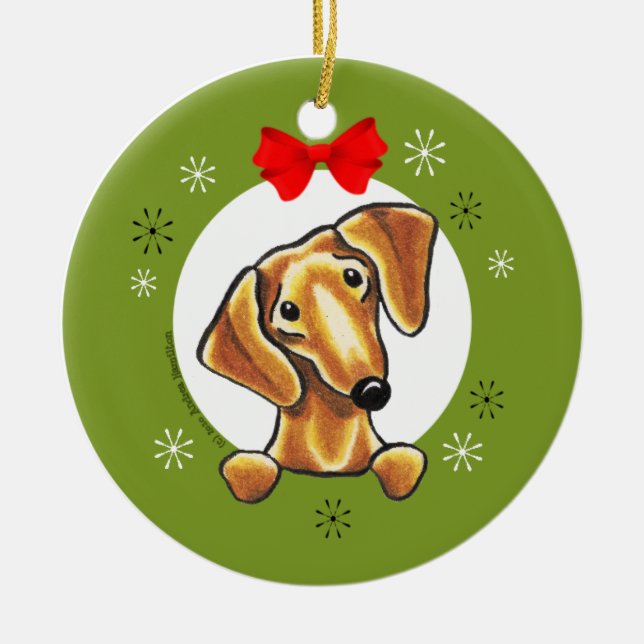 Ornement En Céramique Red Smooth Dachshund Classique de Noël (Devant)