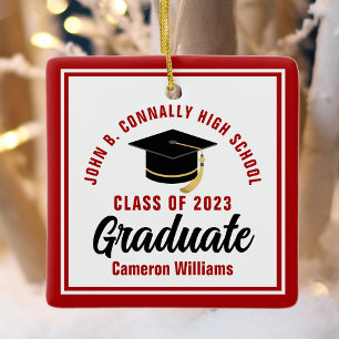 Ornement En Céramique Red White Graduate 2025 Noël personnalisé