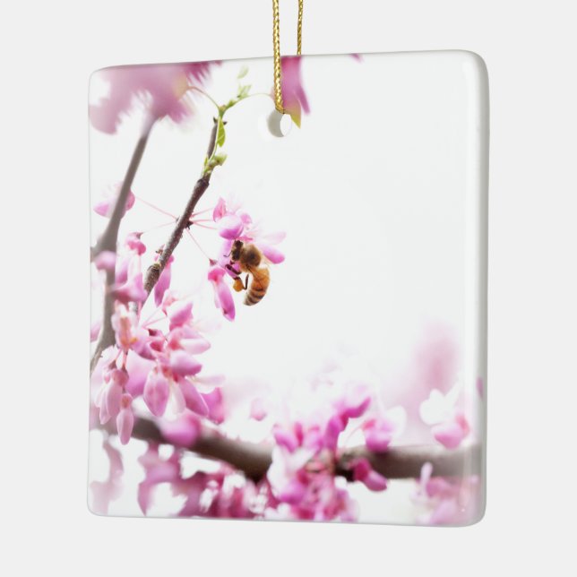 Ornement En Céramique Redbud & abeille de miel au printemps (Gauche)