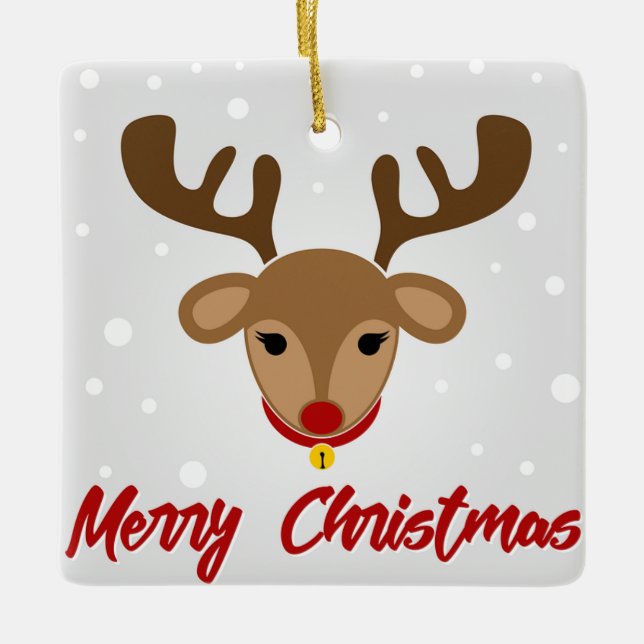 Ornement En Céramique Reindeer Joyeux Noël (Devant)