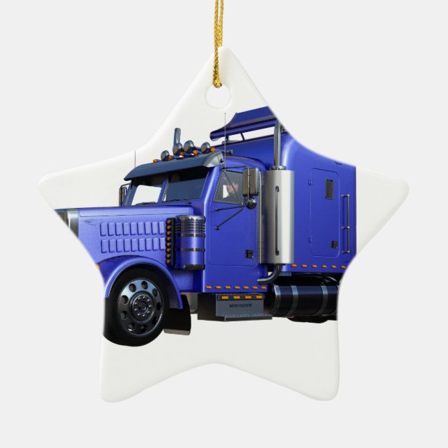 Ornement En Céramique Remorque semi-tracteur en métal bleu (Devant)