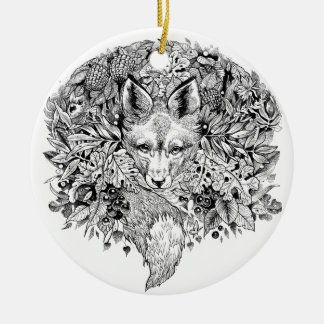 Ornement En Céramique Renard noir et blanc dans la forêt