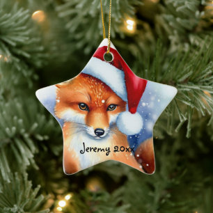 Ornement En Céramique Renard rouge doux en neige