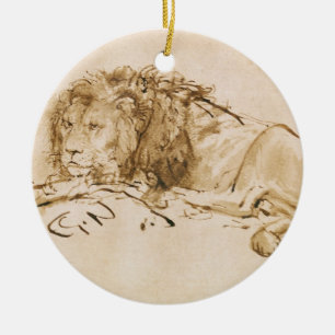 Ornement En Céramique Repos de lion (à l'encre sur le papier)