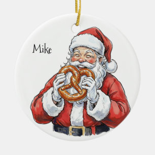 Ornement en céramique représentant Santa mangeant 