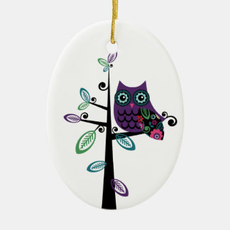 Ornement En Céramique Rétro hibou de bande dessinée dans son arbre