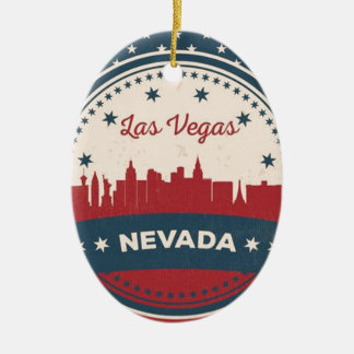 Ornement En Céramique Retro Las Vegas Skyline