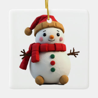 Ornement En Céramique Retro Plush Snowman With Scarf Christmas