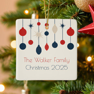 Ornement En Céramique Retro Red Blue Custom 2025 Noël de famille