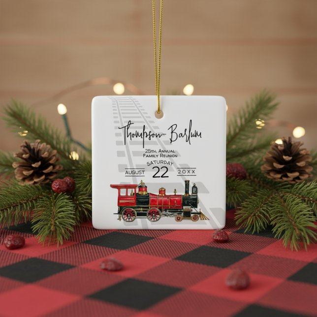 Ornement En Céramique Réunion de la famille du train rouge (Red Train Family Reunion Ceramic Ornament)