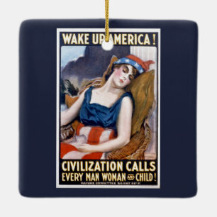 Ornement En Céramique Réveillez-vous l'Amérique ! Art patriotique vintag