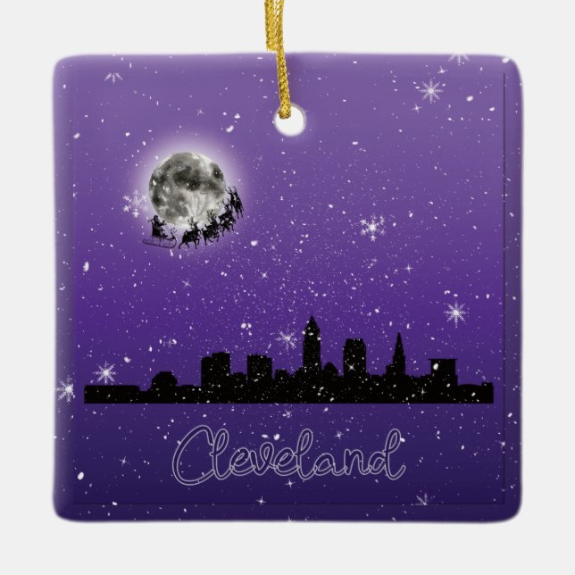 Ornement En Céramique Réveillon de Noël à Cleveland, Ohio (Devant)