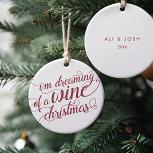 Ornement En Céramique Rêver d'un Noël de vin   Blanc et rouge