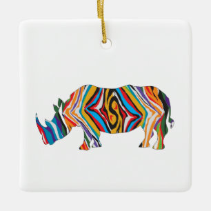 Ornement En Céramique Rhinoceros dans un modèle zèbre psychédélique
