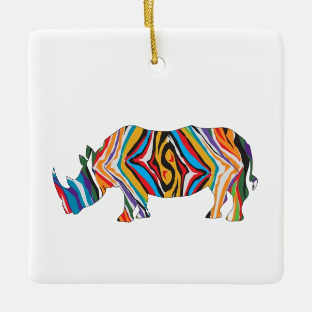 Ornement En Céramique Rhinoceros dans un modèle zèbre psychédélique (Devant)