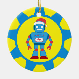 Ornement En Céramique Robot bleu de Père Noël