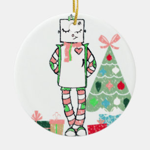 Ornement En Céramique Robot et arbre en pastel vintages mignons de