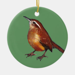 Ornement En Céramique Roitelet de Caroline au pastel d'huile : Oiseau,
